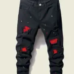 Men's splatter-paint patchwork jeans, ripped jeans, slim-fit stretch jeans, all-season jeans, suitable as a gift for boyfriends