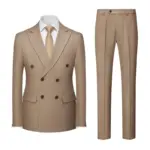 Men's Pinstripe Double-breasted Suit Two-piece, Wedding/Party/Business Dress Jacket and Pants,  Blue、Gray、RedSets, Asian Size