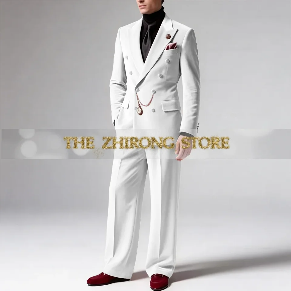 Elegant Pink Velvet Men's Suit Double Breasted Peaked Lapel 2pcs Jacket Pants Luxury Set for Wedding Prom After-party Customized - Image 2
