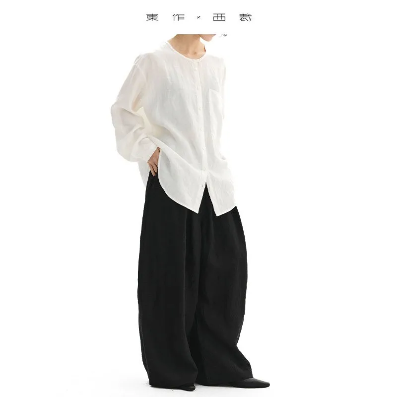 100% Pure Natural Fiber~Elastic Waist Linen Pants for Women, Lightweight and Breathable Long Pants, Loose and Versatile Casual Pants for Spring and Summer - Image 2