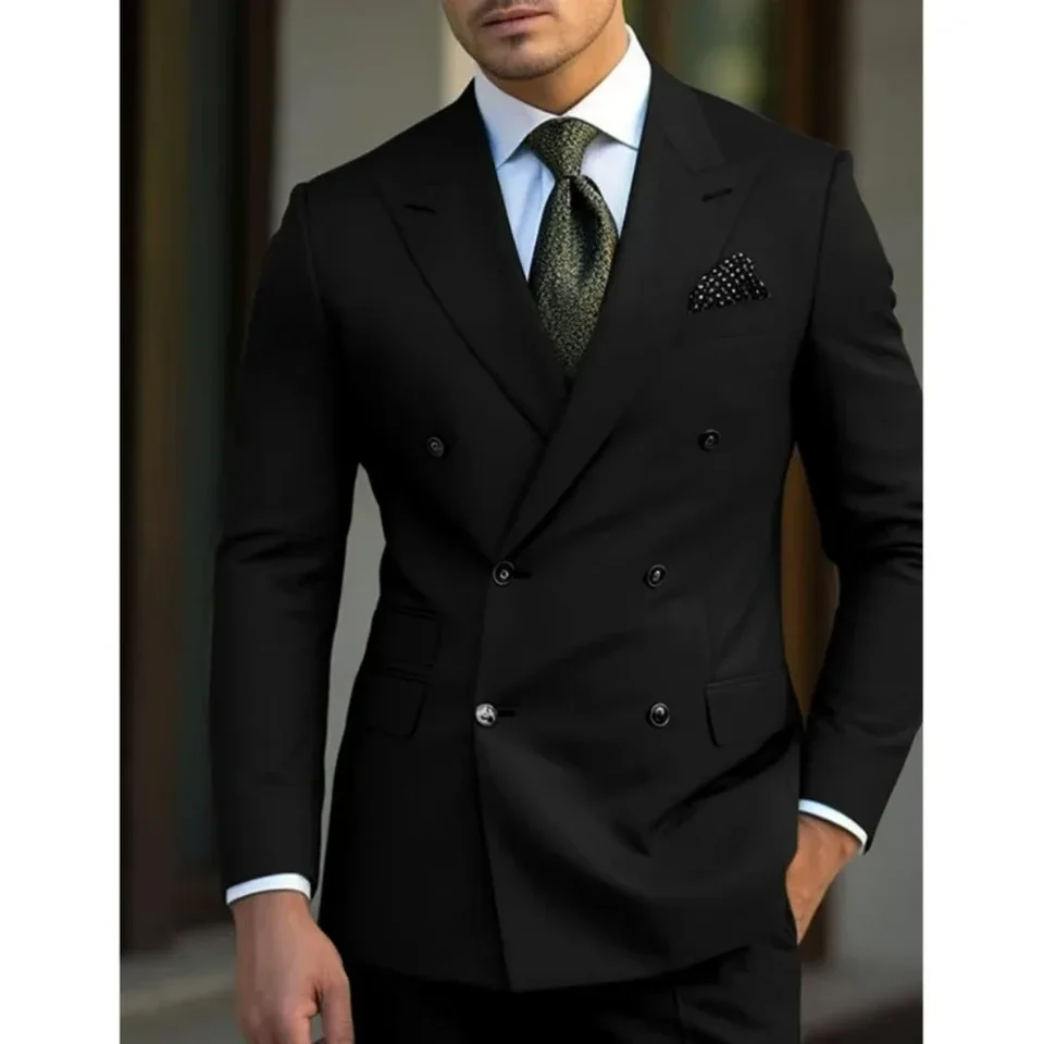 man 2 piece outfit set Pointed collar high-quality slim jackets men's suit with peak lapel for wedding Summer beach - Image 4