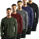 5-piece men's solid color round neck long sleeved T-shirt, versatile design, comfortable and fashionable