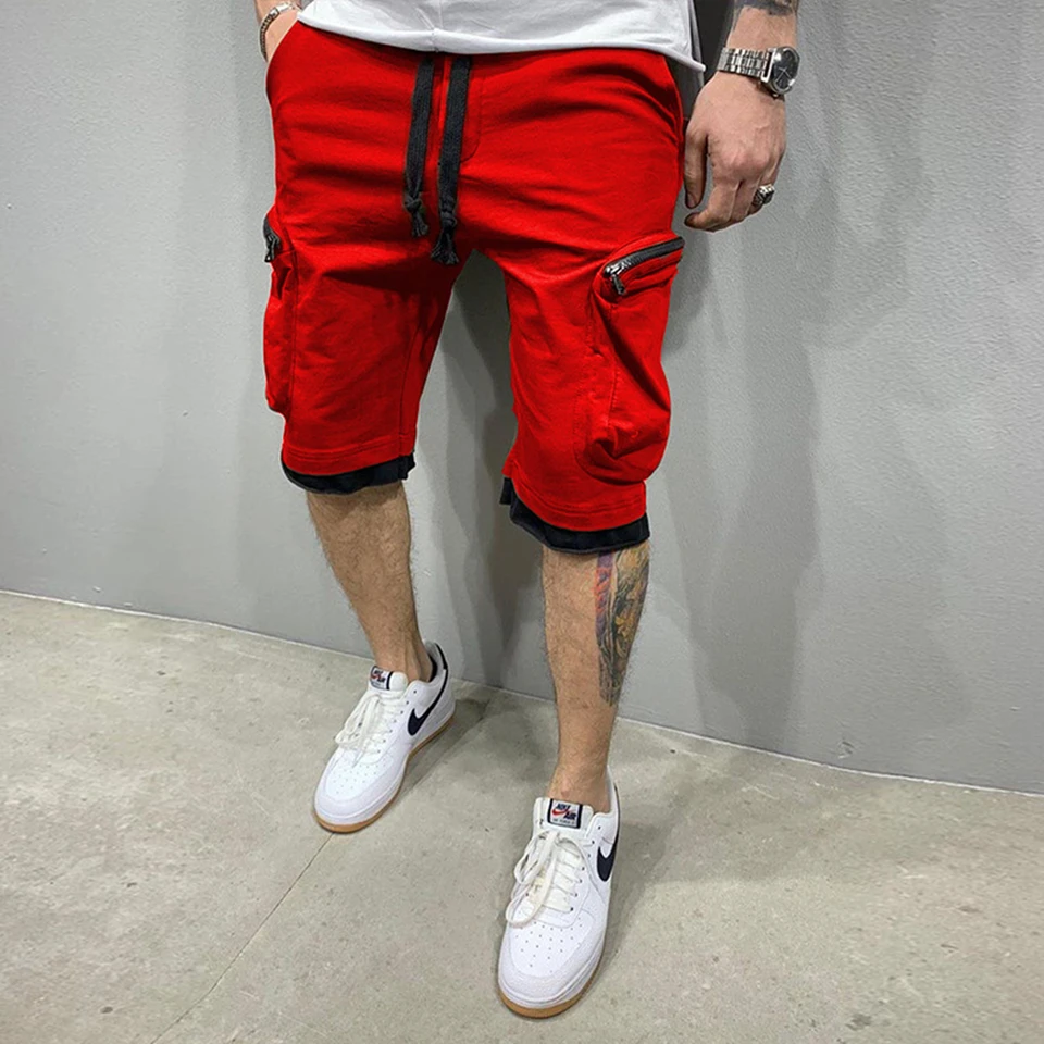 Mens Summer Cargo Shorts Cotton Workout Fitness Shorts Breathable Jogger Training Gyms Bodybuilding Multi Pocket Yellow Shorts - Image 6