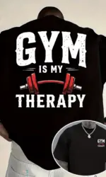 Men's Gym Relax Print T-Shirt Soft Breathable Fitness Tee with Bold Workout Graphics Round Neck Short Sleeve