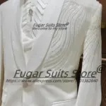 Luxuly White diamond hand embroidery  Men Suits Slim Fit Shawl Lapel Groom Wedding Tuxedos 2 Pieces Sets Male Prom Party Blazers