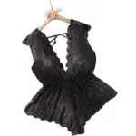 Temptation Deep V Neck Black Sheer Lace Matching Bra Set Curvy Women Lingerie For Confident Nights Special Full Figure