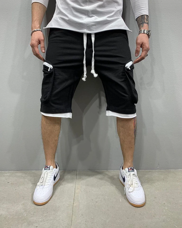Mens Summer Cargo Shorts Cotton Workout Fitness Shorts Breathable Jogger Training Gyms Bodybuilding Multi Pocket Yellow Shorts - Image 4