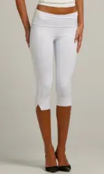 Combhasaki Womens Split Hem Capri Pants Fold Over Waistband Elastic Low Rise Trousers Solid Color Slim Fit Yoga Cropped Leggings
