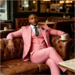Green Emerald 3-Piece Men's Formal Tuxedo Elegant Jacket with Notched Lapel + Vest + Pants Wedding Groomsmen Smoking Suit