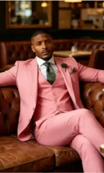 Green Emerald 3-Piece Men's Formal Tuxedo Elegant Jacket with Notched Lapel + Vest + Pants Wedding Groomsmen Smoking Suit