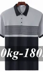 Striped Polo Shirt Men Plus Size 1XL-7XL 110-180kg Short Sleeve T-Shirt Loose Polos Oversized Tops Grey White Big Male Clothing
