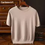 2026 Spring/Summer New Round Neck Short Sleeve Men's Wool Knitted T-shirt Loose Large Sweater Casual Outerwear Solid Color Tops