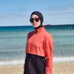 4PCS/Set Burkini Femme Musulmane Printing Sportswear Loose Fit Strechable UPF50-UV Protection Swimsuit With Zipper