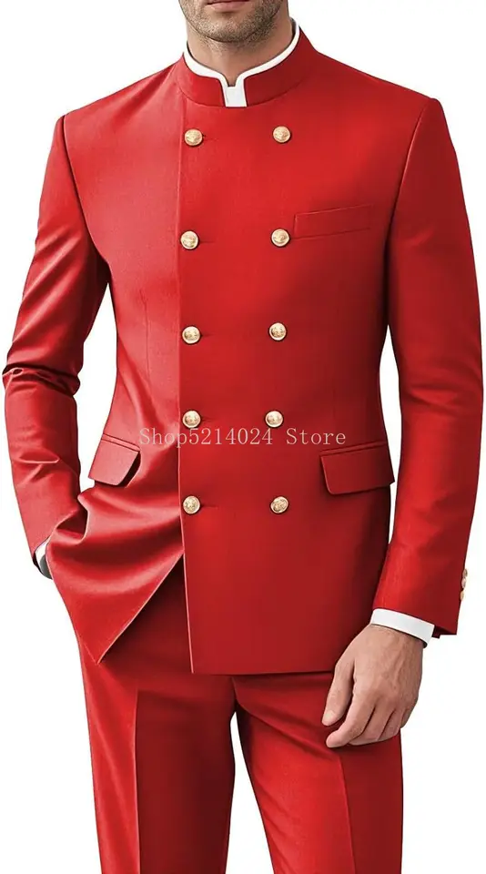 Men 2 Pieces Suit Suits for Men Gold Button Jacket Pant Set Traditional Wedding