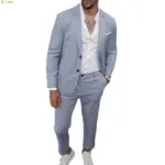 2026 New Men's Light Gray Suit Two-Piece, Double Button V-Neck Jacket and Trousers, Fashionable Sets. S, M, L, XL, XXL