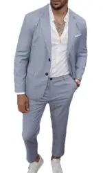 2026 New Men's Light Gray Suit Two-Piece, Double Button V-Neck Jacket and Trousers, Fashionable Sets. S, M, L, XL, XXL