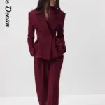 Casual Solid Blazer Trouser Suit Women Fashion Waist-Closed Pleated Lapel Coat Wide Leg Pant Lady Set 2026 Spring  Sets Female