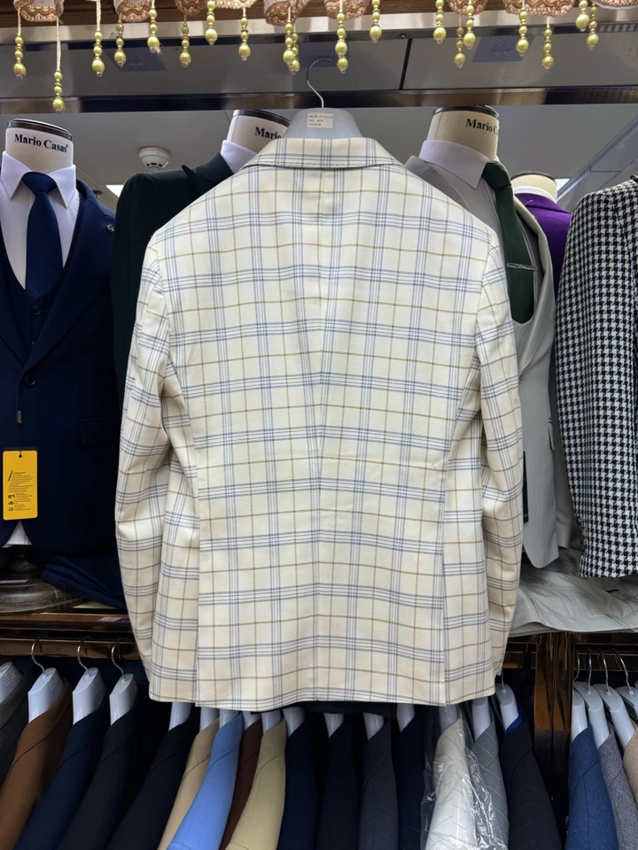 Classic Handsome Plaid Suit Set 2 Pieces For Men Business Outfit Double Breasted Men's Slim Fit Suits Wedding Groom Sets - Image 3
