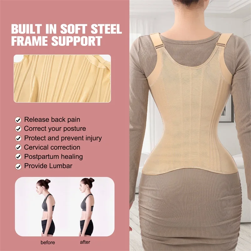 MiiOW U-shaped Waist Trainer Corset Women Shaper Waist Trainer Steel Bone Abdomen Beautiful Back Belt Women's Tank Top Shapewear - Image 5
