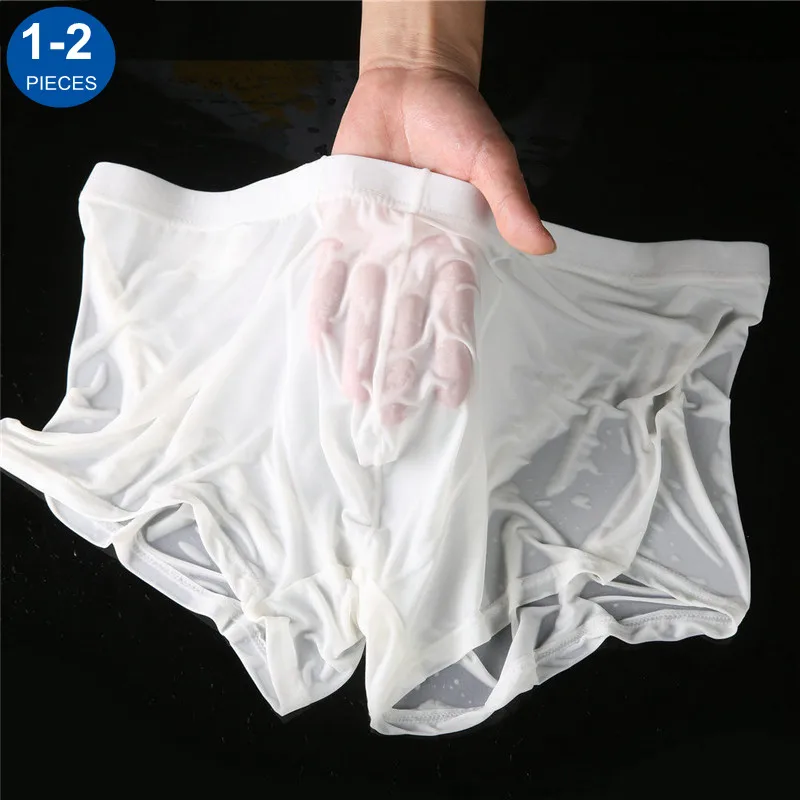 1/2 Pcs Ultra Thin Ice Silk Men Boxers Solid Color Quick Drying Low Waist Male Panties Translucent Underwear - Image 2