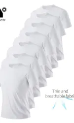 Round Neck T-Shirt 7-Piece White Ultra-Light Men's Quick-Drying Breathable Sweat-Absorbent Shirt Suitable for Fitness Gym and Ru