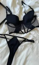 Fishbone large breasts lingerie with underpants suit top support lace thin mesh gathered underwear sexy bra set