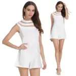 White Jumpsuits For Women Summer Sexy Romper Mesh Stitching Chiffon Bodysuit Jumpsuit Shorts