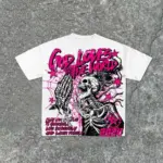 Summer men's fashion style skull print comfortable and breathable with round neck T-shirt outdoor warning top