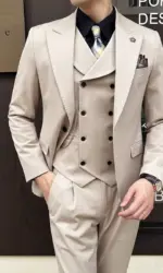 (Jackets+Pants+Vest) High Quality Men Slim Fit Party Tuxedos 3 Pieces Fashion Double Breasted Vest Design Wedding Social Suit