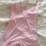Pink Lace Trim Slim Playsuits Woman Chic High Elasticity Adjustable Strap Skinny Bodysuit Fashion Simple Smooth One-piece Tops