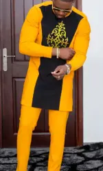 Men's Casual Long-Sleeved Two-Piece Set: Mid-Length Top and Trousers