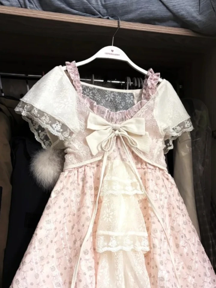 Japanese Kawaii Sweet Women Dress Sets Vintage Fairy Strap Design Short Dresses Harajuku Fashion Lace Female Casual Chic Outfits - Image 2