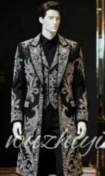 Luxury Sparkly Rhinestone Men's Suits 3 Pcs Blazers Slim Fit for Wedding Fashion Long Overcoat Vest Pants Suits Male Customized