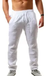 Men's Cotton Linen Pants Male Autumn New Breathable Solid Color Linen Trousers Fitness Streetwear S-3XL