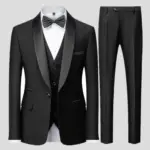 Black Men Autumn Wedding Party Three Pieces Set Large Size Male Blazer Coat Pants and Vest Fashion Slim Fit Suit