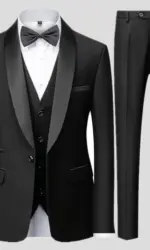 Black Men Autumn Wedding Party Three Pieces Set Large Size Male Blazer Coat Pants and Vest Fashion Slim Fit Suit