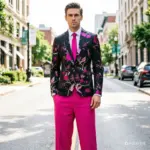 European Men's Red Floral Embroideredtwo-piece Suitstylish Slim Fit Jacket with Pantssuitablefor Wedding Party Stageperformances