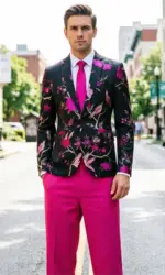 European Men's Red Floral Embroideredtwo-piece Suitstylish Slim Fit Jacket with Pantssuitablefor Wedding Party Stageperformances