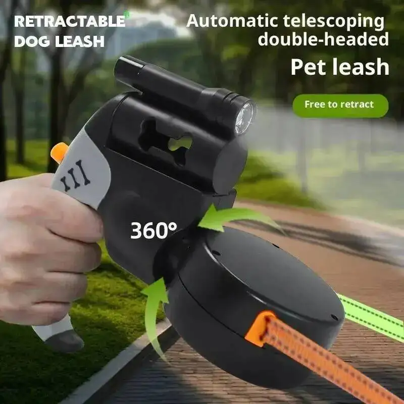 Auto Retractable Double-Headed Dog Leash 3M Rope for 2 Dogs with LED Flashlight 360 Degree Dual Traction Rope Pet Supplies - Image 5