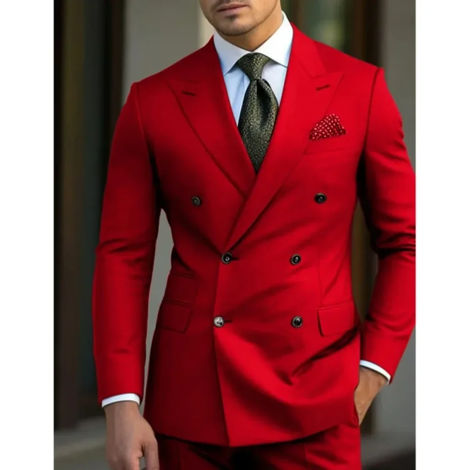 man 2 piece outfit set Pointed collar high-quality slim jackets men's suit with peak lapel for wedding Summer beach - Image 5