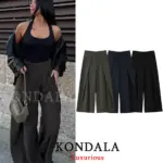 KONDALA Casual Chic Wide Leg Pants Women Office Lady Pockets Pleated Long Trousers Fashion 2026 Spring Summer Streetwear Pants