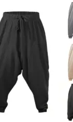 Harem Pants for Men Cotton Linen Drop Crotch Cozy Streetwear Loose Fit Breathable Lightweight Long Pants Male Joggers