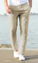 Men's Cotton Linen Pants Male Autumn New Breathable Solid Color Linen Trousers Fitness Streetwear S-3XL