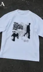 Men Tshirt Oversized Cotton Short Sleeve Shadow Print Y2k Top Tees Harajuku Streetwear Vintage Graphic Korean Aesthetic Clothing