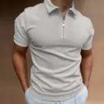 Summer men's solid-color round-neck long-sleeved button-down zipper shirt and men's casual streetwear fashionable new style top