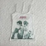 Aesthetic 2000s Grunge Print Sleeveless Sexy for Tank Top Women Knit Vest Streetwear Clothing Female Crop Top Women Y2k Emo Girl