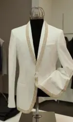 Stunning Beaded Pearls Wedding Groom Tuxedos 2 Pieces Custom Made Men Suits Set Jacket with Pants Prom Party Blazers Customized