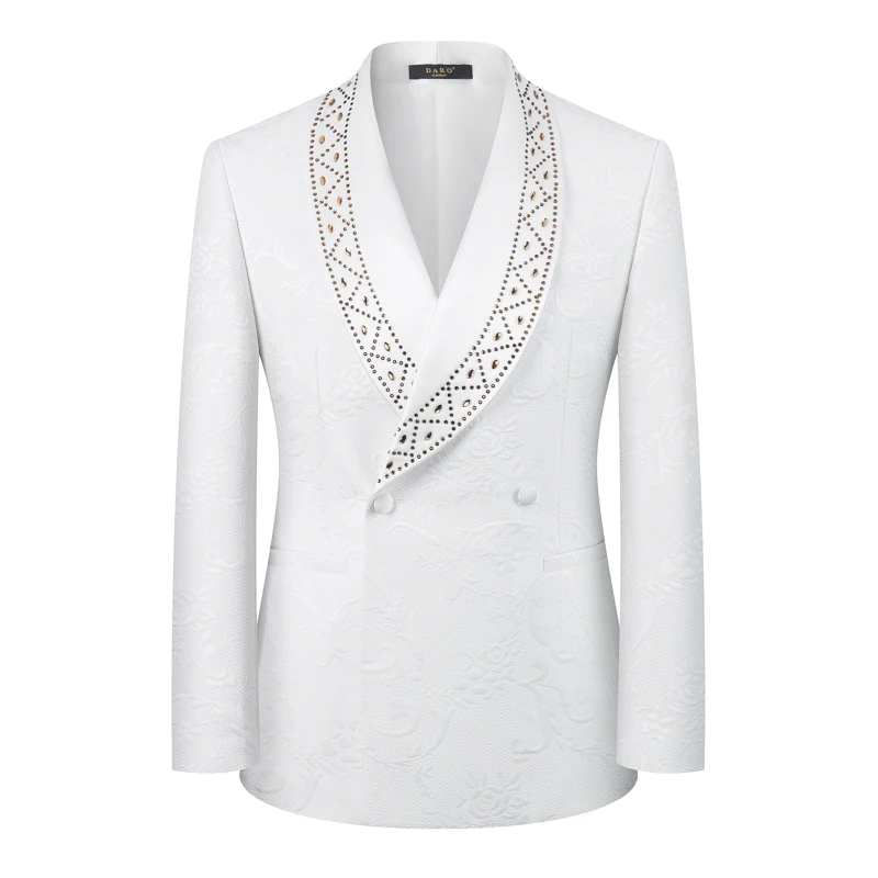 Shawl lapel with Crystal Black Jacquard Wedding Host Men's Suits 2pcs Blazer Vest Pants Formal Party White Groom Tuxedo - Image 2