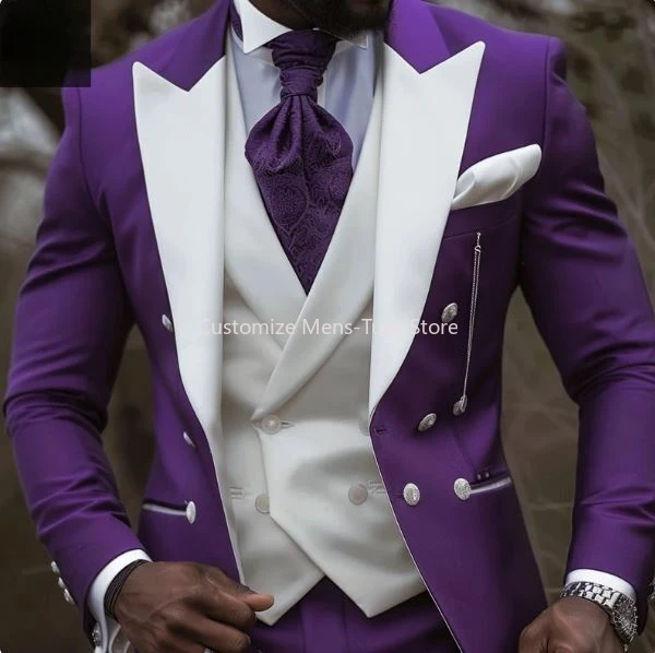 Purple Color Three Piece Men Suit