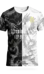 Men's Dragon-Pattern Sports T-Shirt Black and White Split Design Is Comfortable and Breathable Suitable for Training and Leisure